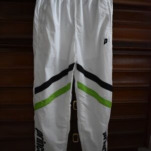 Prince White Joggers with Green and Black Stripes